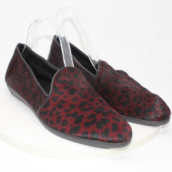 The Flexx Vera Pelle 9.5M Dark Red Black Animal Print Leather Almond Toe Flats - Picture 2 of 10